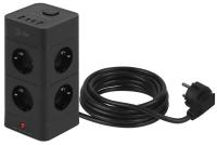 Сетевой фильтр ЭРА TWR-8es-1,5m-4USB-B башня с защитой заземлением с выключателем 8 розеток+4xUSBA+C 1,5м 16А черный Б0069072