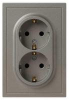 Розетка ЭРА Galaxy 15-2104-07 с заземлением двойная 2X2P+E Schuko 16А-250В IP20 титан Б0070689