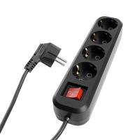 Удлинитель четырехместный с/з с выключателем Stekker HM03-41-02 3x0,75, 2м Home (У10А-003), черный 50424