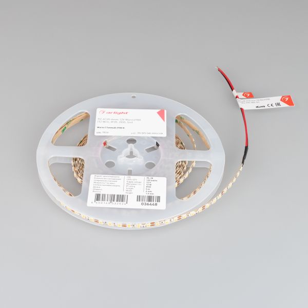 Светодиодная лента Arlight 12W/m 120LED/m 2835SMD теплый белый 5M 036448