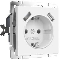 Розетка Werkel с заземлением, шторками и USBх2 белый матовый W1171561 4690389191992