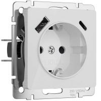 Розетка Werkel с заземлением, шторками и USB тип A+C белый акрил W1171741 4690389197345