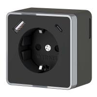 Розетка с заземлением, шторками и USB тип A+C Werkel Gallant чёрный хром W5071735 4690389179655