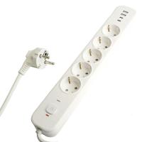 Сетевой фильтр 5-местный с/з Stekker 3x1мм2, 3 м, 250В, 16А, 2 USB-A+2 Type-C 3, серия Nova, белый 50103