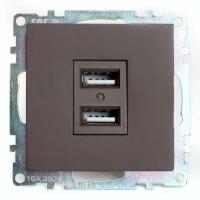 Розетка двухместная USB Stekker Катрин шоколад GLS10-7115-04 49027