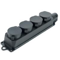 Розетка переносная 4-местная c/з, Stekker, RST16-24-44, 250В, 16А, IP44, черный 39019
