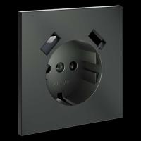 Накладка для розетки с заземлением и защитными шторками с USB A+A S70 (титан) Voltum VLS000906