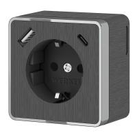 Розетка с заземлением, шторками и USB тип A+C Werkel Gallant графит рифленый W5071704 4690389179617