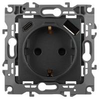 Розетка ЭРА Серия 12 12-4108-12 2P+E 16A-250В со шторками с USB type-A+C 5В-3А графит Б0067700