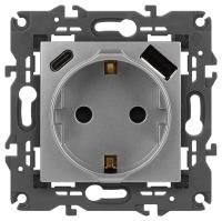 Розетка ЭРА Elegance 14-4108-03 2P+E 16A-250В со шторками с USB type-A+C 5В-3А алюминий Б0067741