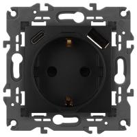 Розетка ЭРА Elegance 14-4108-05 2P+E 16A-250В со шторками с USB type-A+C 5В-3А антрацит Б0067724