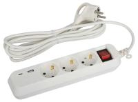 Удлинитель электрический ЭРА UB-3es-3m-USB c заземлением с выключателем 3 розетки + 1xUSBA+1xUSBC 3м 10А Б0052898