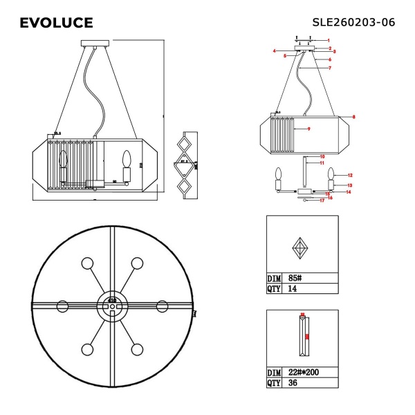 Подвесная люстра Evoluce MESSINA SLE260203-06