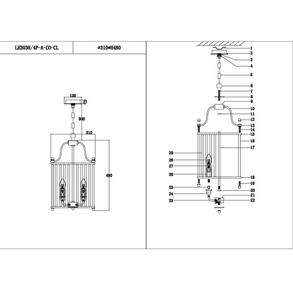 Подвесная люстра Lumien Hall Lariana LH3038/4P-A-CO-CL