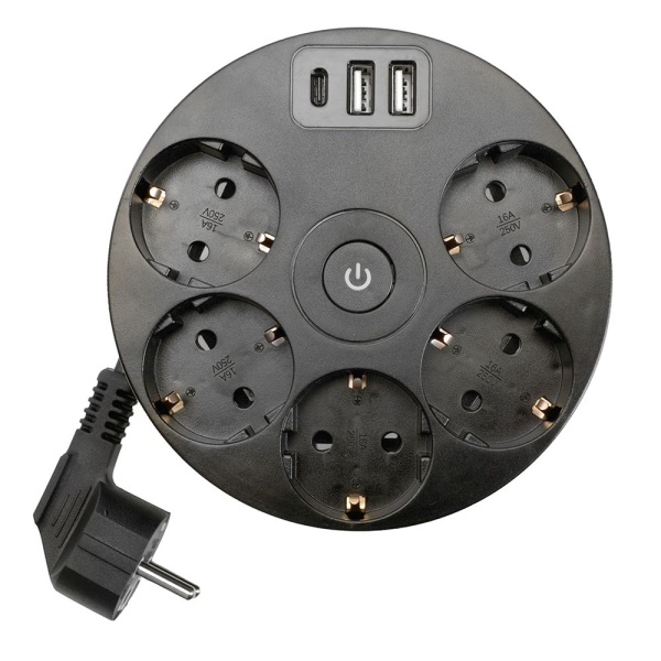 Удлинитель Stekker Comfort 5гн 2USB+С 2,5м с/з Comfort HM10-51-01 49656
