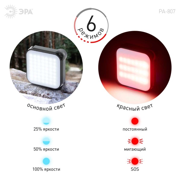 Светодиодный фонарь ЭРА PA-807 прожектор 10 Вт SMD, литий 3600 мАч, Type-C, powerbank Б0054474