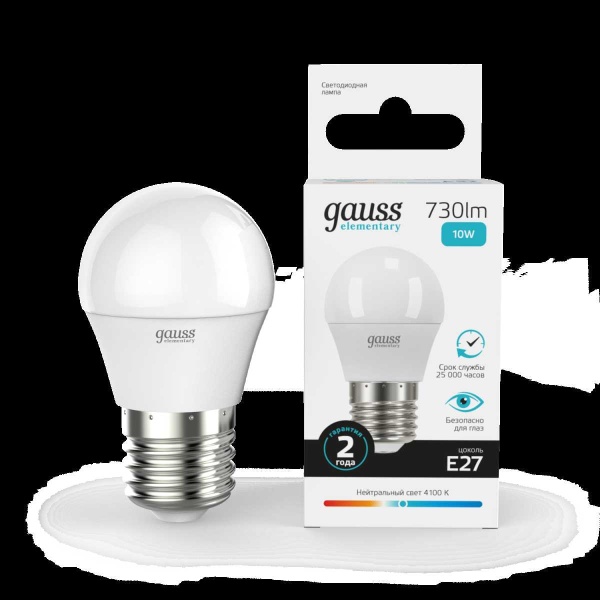 Лампа светодиодная Gauss E27 10W 4100K матовая 53220