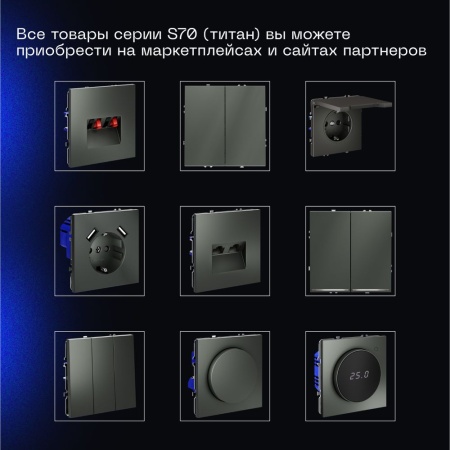 Выключатель встраиваемый Voltum S70 одноклавишный 10А, (титан) VLS010106