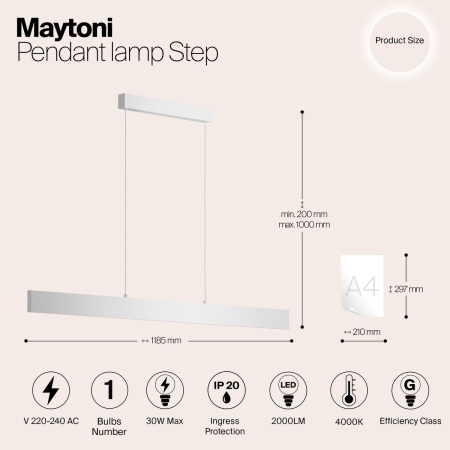 Подвесной светодиодный светильник Maytoni Step P010PL-L30W4K