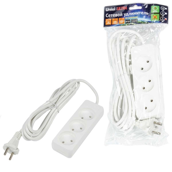 Удлинитель Uniel Ultra 3гн х 3м б/з S-CU3-3 White UL-00009982