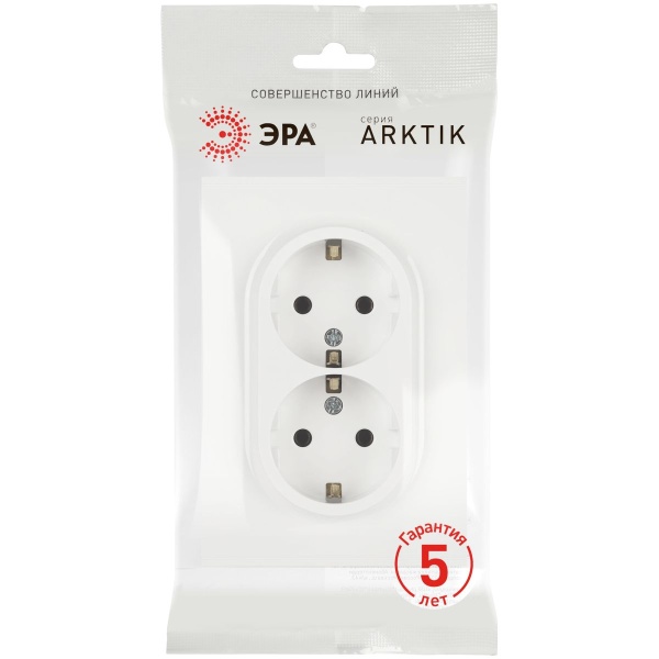 Розетка ЭРА Arktik 16-2104-08 двойная с заземлением 2X2P+E Schuko 16А-250В белый матовый Б0070451