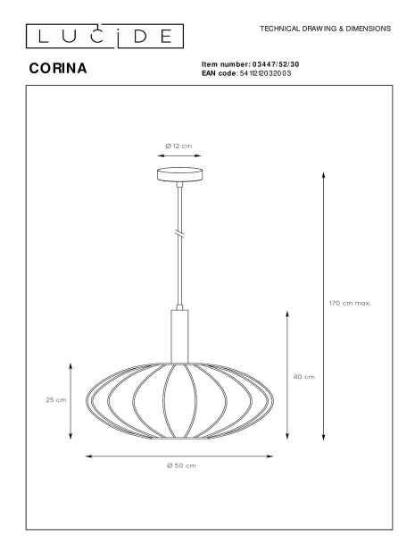 Подвесной светильник Lucide Corina 03447/52/30