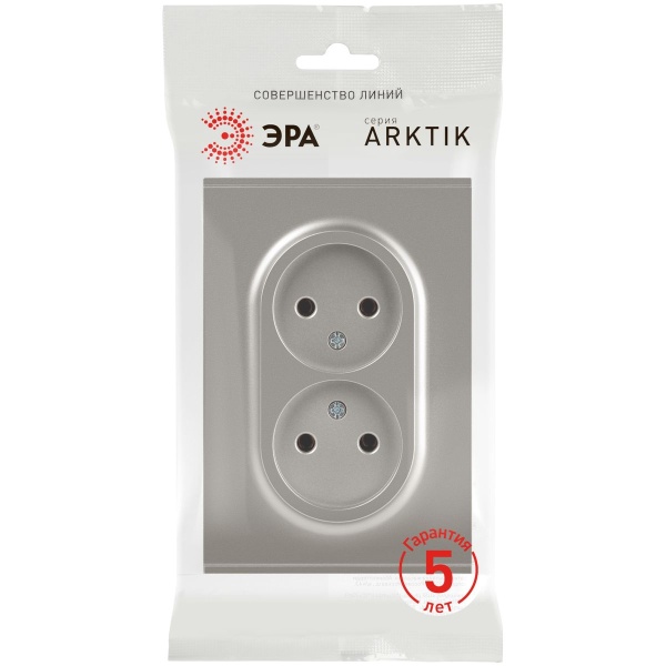 Розетка ЭРА Arktik 16-2107-07 без заземления двойная 2X2P 16А-250В титан Б0071687