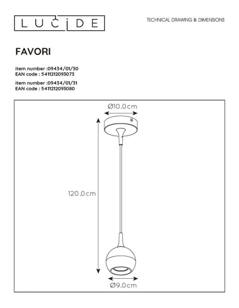 Подвесной светильник Lucide Favori 09434/01/31