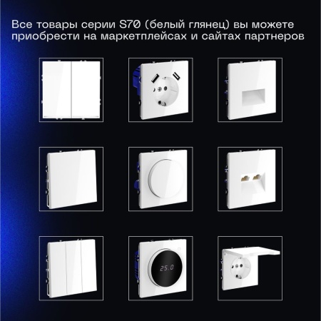 Выключатель встраиваемый Voltum S70 двухклавишный 10А, (белый глянцевый) VLS020101