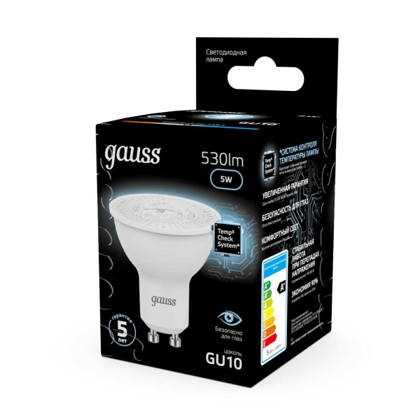 Лампа светодиодная Gauss GU10 5W 4100K матовая 101506205