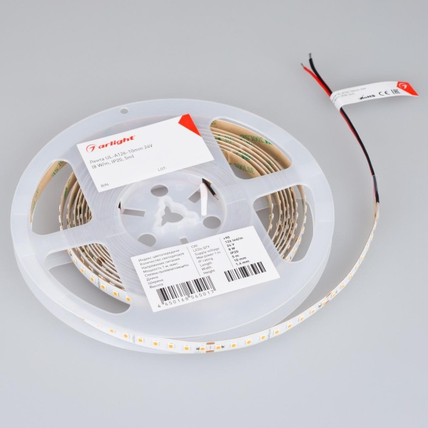 Светодиодная лента Arlight 8W/m 126Led/m 2835SMD теплый белый 5M UL-A126-10mm 24V Warm3500 044496