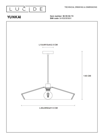 Подвесной светильник Lucide Yunkai 10413/50/72