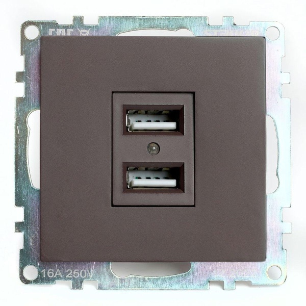 Розетка двухместная USB Stekker Катрин шоколад GLS10-7115-04 49027