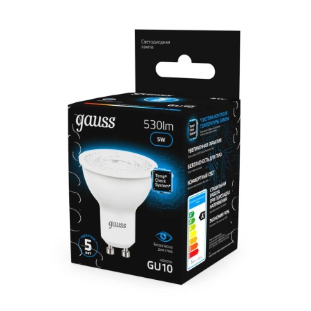 Лампа светодиодная Gauss GU10 5W 6500K матовая 101506305