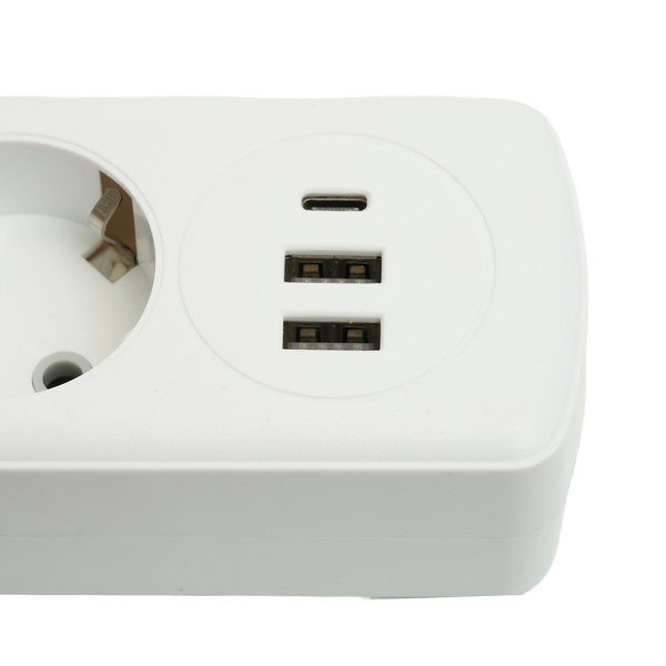 Удлинитель 4-местный c/з 3x1 мм2, 1,8 м, 250В, 10А, 2USB+1Type-C 2,4А Home plus, белый Stekker HM08-43-02 49971