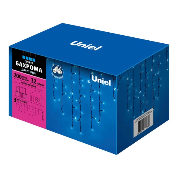Уличная светодиодная гирлянда Uniel бахрома 220V синий ULD-B3010-200/TBK Blue IP67 UL-00003932