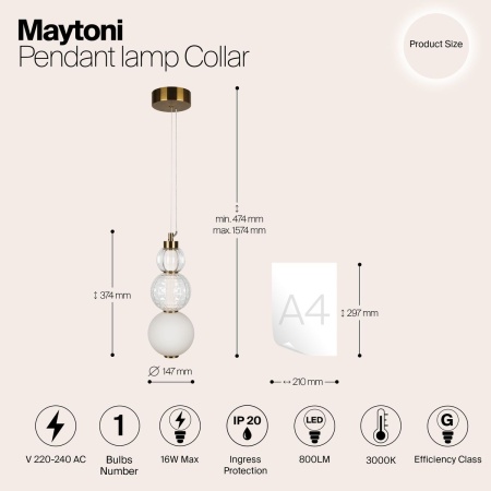 Подвесной светодиодный светильник Maytoni Collar P069PL-L16G3K
