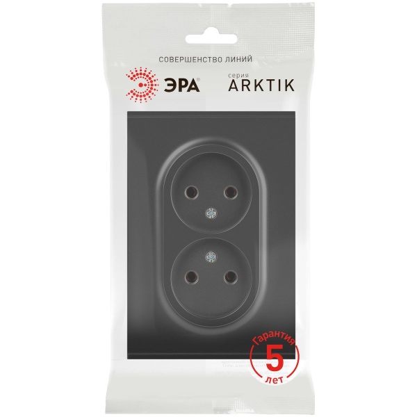 Розетка ЭРА Arktik 16-2107-05 без заземления двойная 2X2P 16А-250В антрацит Б0071685