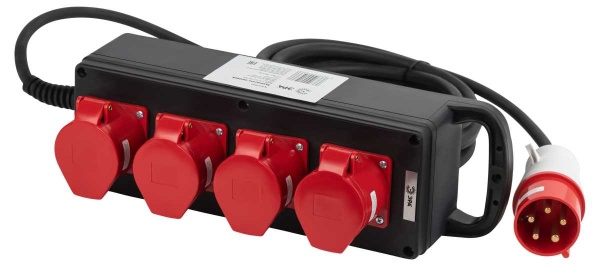 Удлинитель силовой ЭРА IND380-U-4e-5x4-10m-IP44 на 380В на каучуковой колодке 4 розетки 4xCEE 5P 10м КГ 5х4 32A IP44 Б0057319