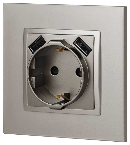 Розетка ЭРА Elegance 14-4109-16 2P+E 16A-250В штор. с 2xUSB 5В-3А титан Б0065775