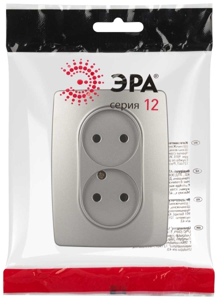 Розетка ЭРА Серия 12 12-2107-16 двойная 2X2P 16А-250В титан Б0065644
