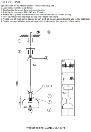 Подвесной светильник Crystal Lux Consuela SP1 Brass
