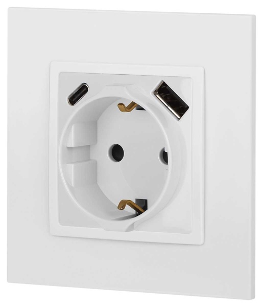 Розетка ЭРА Elegance 14-4108-01 2P+E 16A-250В со шторками с USB type-A+C 5В-3А белый Б0067736
