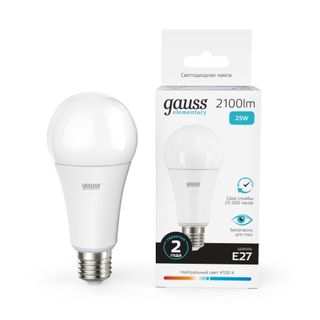 Лампа светодиодная Gauss E27 25W 4100K матовая 73225