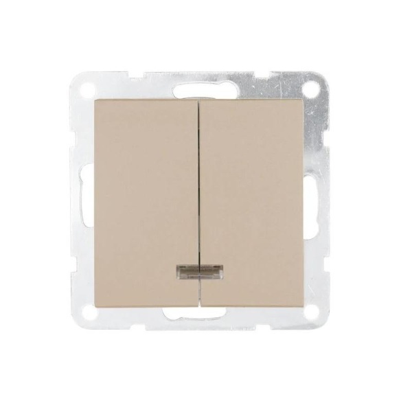 Выключатель двухклавишный LK Studio LK80 c подсветкой шампань 841206-1