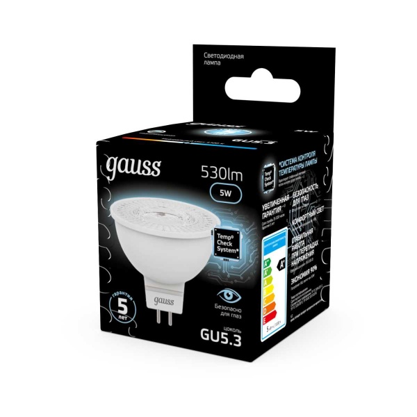 Лампа светодиодная Gauss GU5.3 5W 4100K матовая 101505205