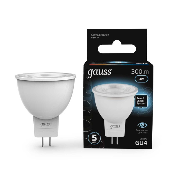 Лампа светодиодная Gauss GU4 3W 4100K матовая 132517203