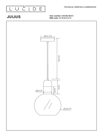 Подвесной светильник Lucide Julius 34438/28/61