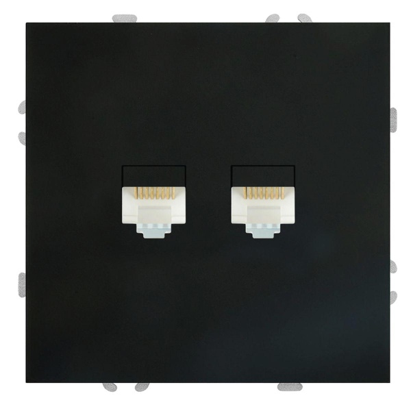 Розетка компьютерная 2-местная RJ-45 (механизм), STEKKER, серия Эмили, RST00-5111-05, черный уголь, soft touch 49848