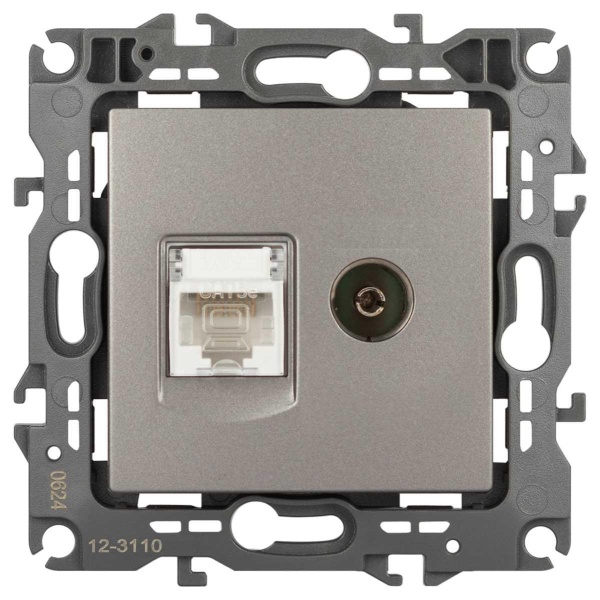 Розетка ЭРА Серия 12 12-3110-16 комбинированная RJ45+TV, титан Б0065646